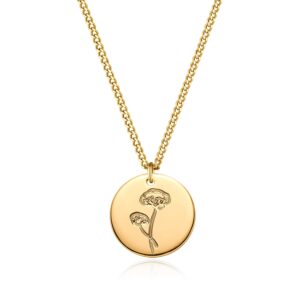 LADYGD Birth Flower Necklace 18K Gold Plated Necklaces for Women Disc Cuban Birthday Gold Jewelry Gifts for Women 12 Month 19.5" Poppy