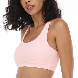 songful Sports Bras for Women, Medium Support Cami Bras No Underwire Seamless Bras with Removable Pads Light Pink