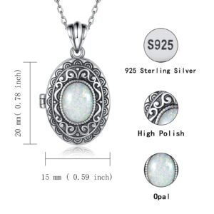 MANBU Sterling Silver Locket Necklace for Women Oval-Shaped Locket Pendant Holds Pictures Always with You Vintage Style Photos Locket Jewelry Gifts for Loved One (opal locket necklace)