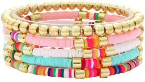 xiyuekissu colorful beaded bracelet for women heishi bracelet set assorted gold bead stackable stretch strand bracelet