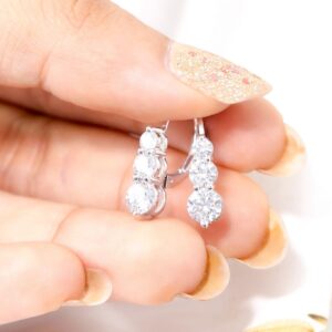 Three Stone Lever Back Cubic Zirconia Stone Daily Wear Drop Dangle Earrings for Women 925 Sterling Silver