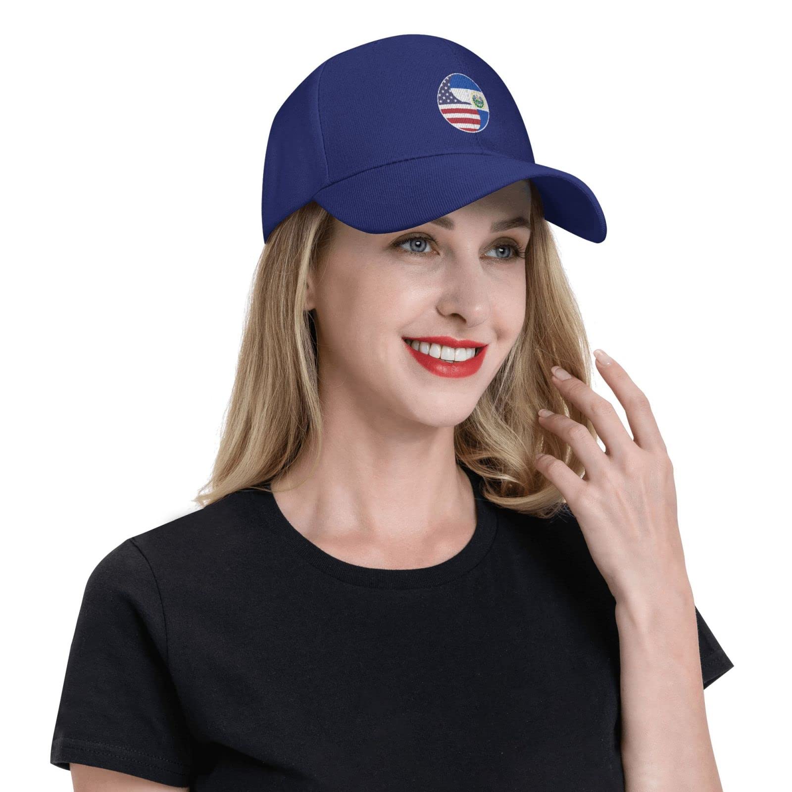 POOEDSO Yin Yang Flag Combination of America and El Salvador Baseball Cap Men and Women Solid Color Duck Tongue Hat Casquette