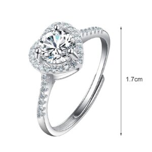 Cuteam Women Ring, Heart Shape Cubic Zirconia Jewelry Shining Finger Ring for Wedding Party Prom Banquet Silver