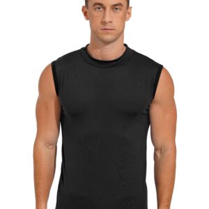 iiniim Muscle Tanks for Men Summer Sleeveless T Shirt Mock Turtleneck Undershirt Pullover Thermal Tops Black 3X-Large