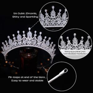 Jorsnovs Bride Tiara Wedding Crowns for Women Cubic Zirconia Bridal Silver CZ Birthday Princess Quinceanera Corona Headpieces