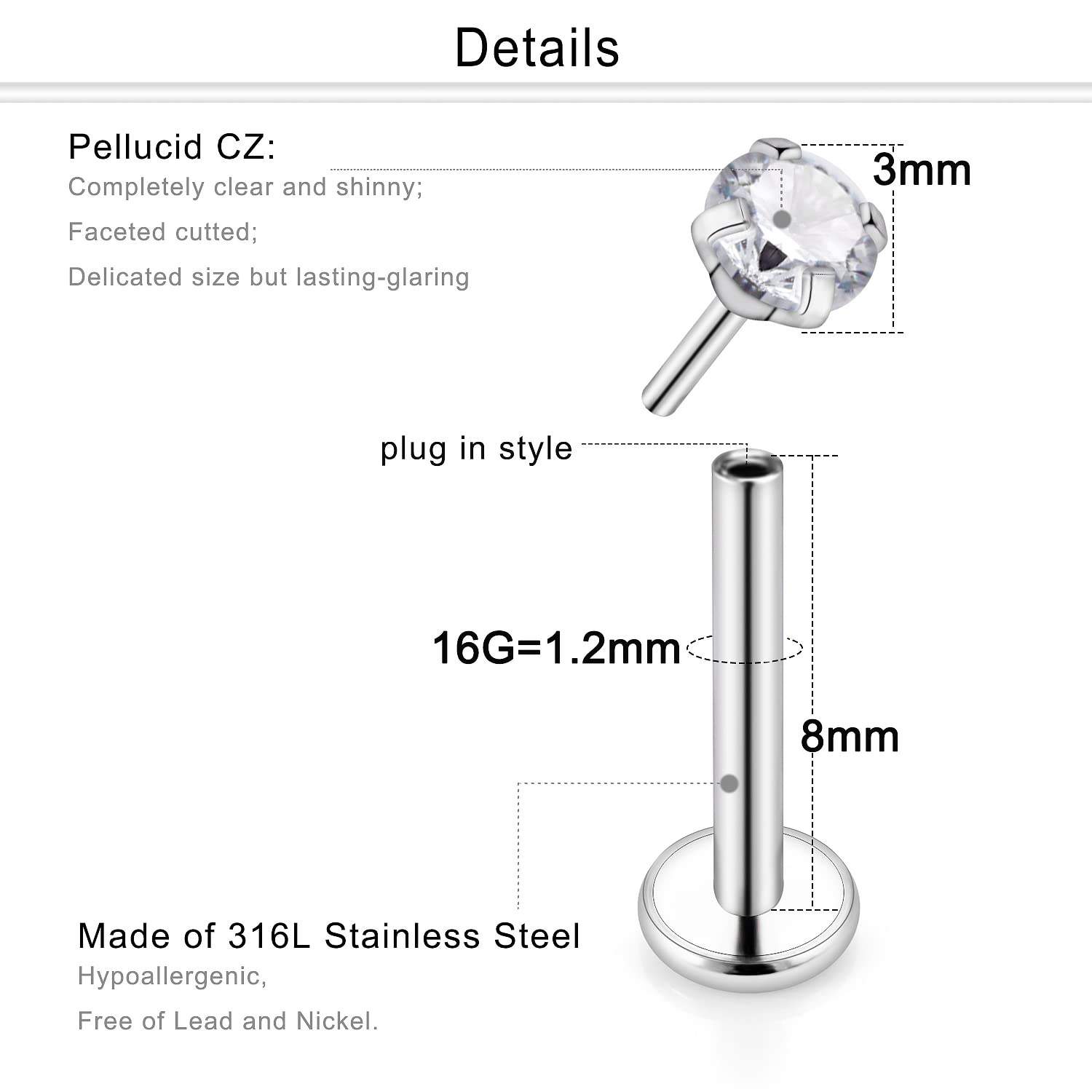 Dyknasz 16G Threadless Push in Labret Jewelry Lip Rings Set Surgical Steel Medusa Piercing Jewelry Lip Hoop Ring for Women Men Forward Helix Earrings Tragus Piercing Jewelry