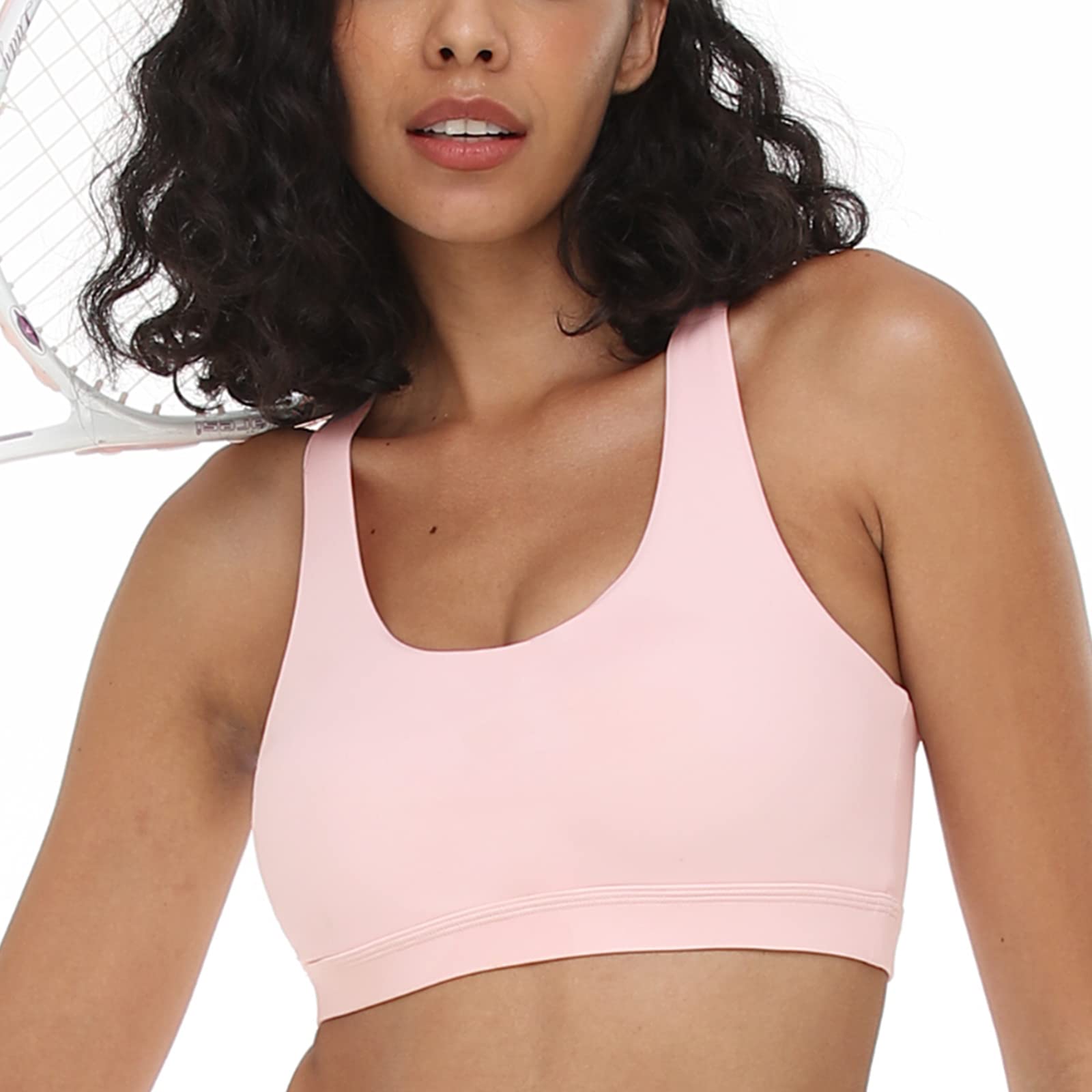 songful Sports Bras for Women, Medium Support Cami Bras No Underwire Seamless Bras with Removable Pads Light Pink