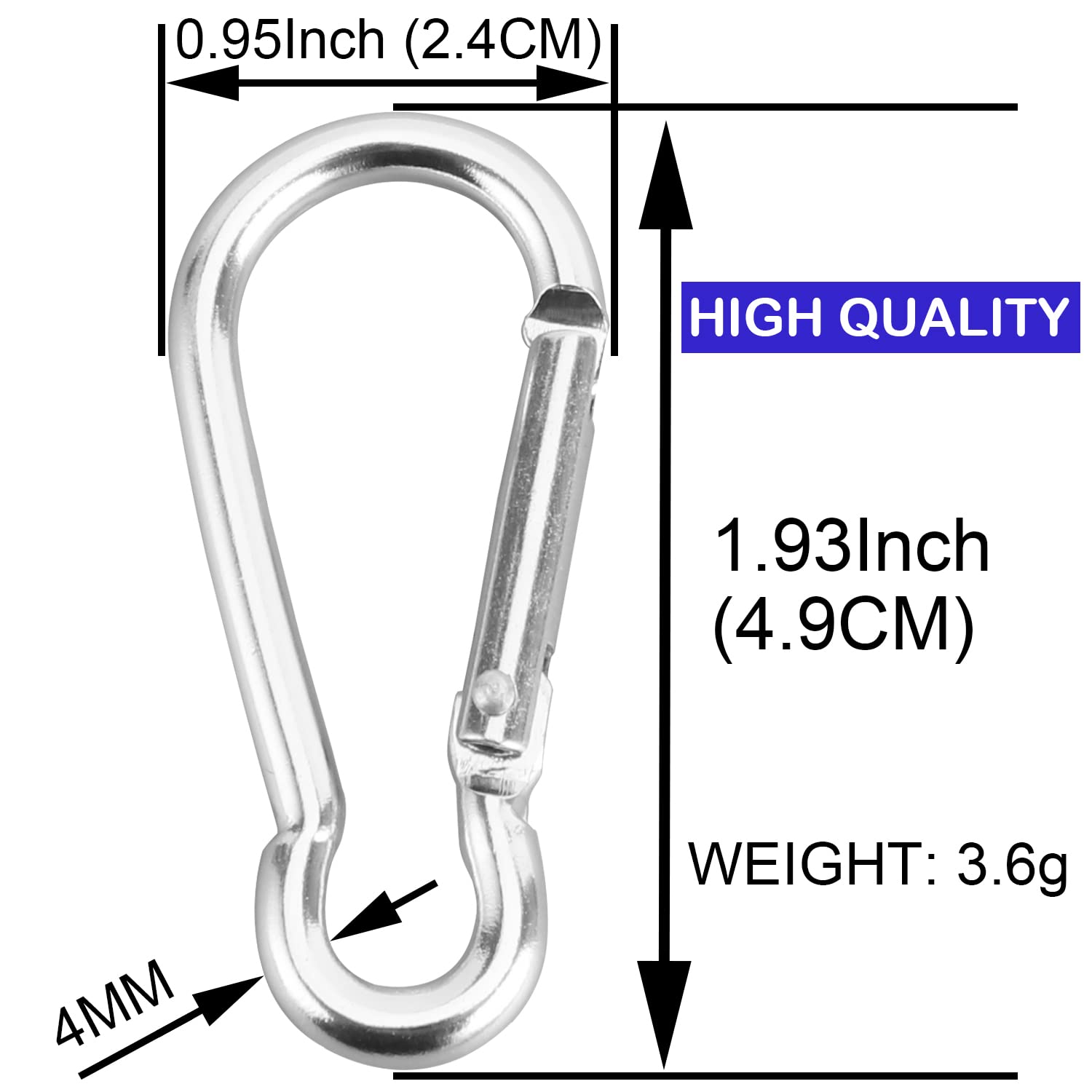 70pcs Small Carabiner Caribeaner Clip 1.9" Aluminum D Shape Buckle Spring Snap Hooks for Outdoor Camping Fishing, Hiking, Traveling, Backpack, Silver