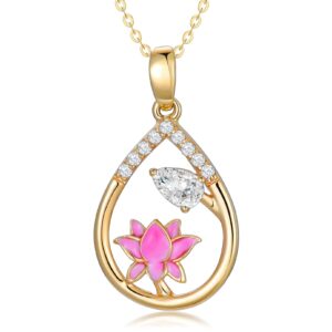 sisgem 14k gold pink lotus flower pendant and chain necklace, 16-18 inches