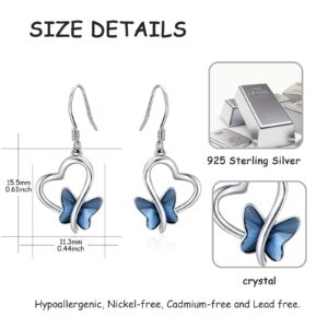 Butterfly Earrings 925 Sterling Silver Heart Butterfly Dangle Drop Earrings with Crystal Butterfly Jewelry Gifts for Women Girlfriends