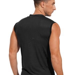 iiniim Muscle Tanks for Men Summer Sleeveless T Shirt Mock Turtleneck Undershirt Pullover Thermal Tops Black 3X-Large