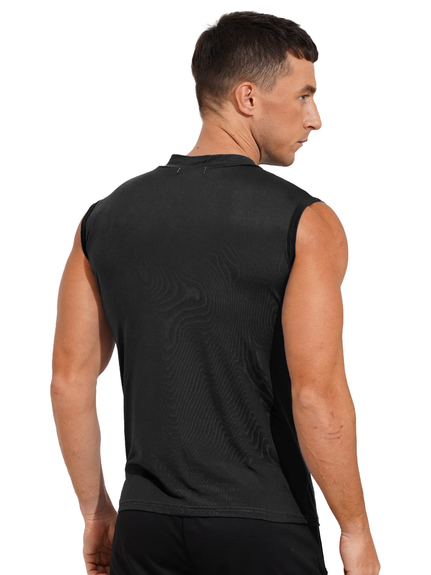 iiniim Muscle Tanks for Men Summer Sleeveless T Shirt Mock Turtleneck Undershirt Pullover Thermal Tops Black 3X-Large