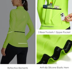 BALEAF Women's Thermal Cycling Jersey Long Sleeve Winter 4 Pockets Bike Fleece Jackets Windproof Cold Weather Fluorescent Yellow XXL