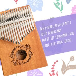 Libretto Kalimba Solid Wood Thumb Piano 17 Keys, Portable Mbira Finger Piano with Tune Hammer, Flannel Bag, Manual, Cleaning Cloth, Finger Covers, and Stickers, Great Gift for Kids and Adult Beginners