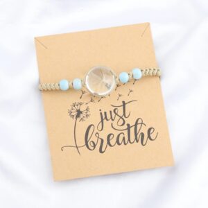 WUSUANED Dandelion Seeds Adjustable Bracelet With Message Card Make A Wish Dandelion Inspirational Good Luck Gift For Women (Dandelion Seed Bracelet With Card)