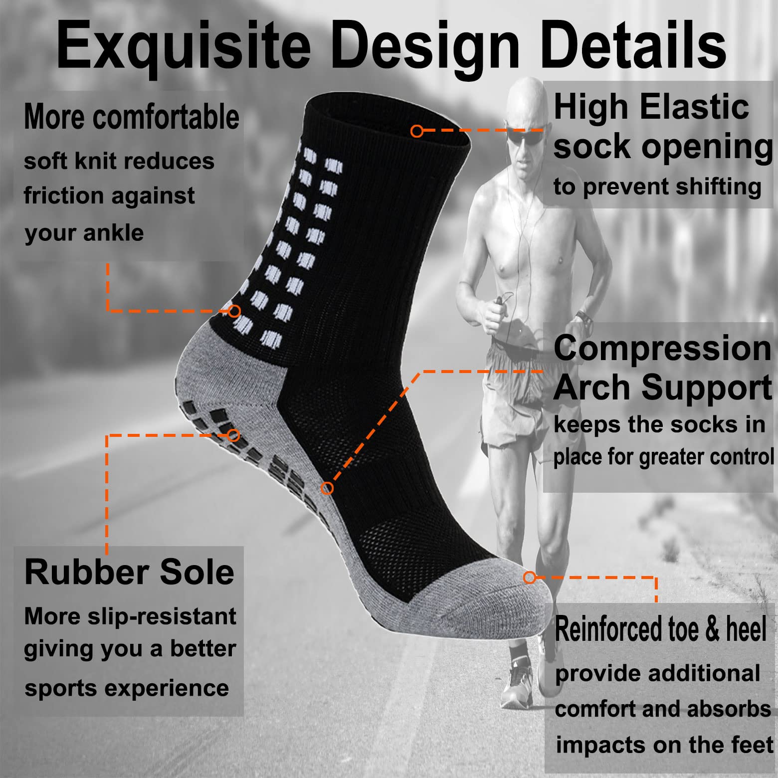 EASYLONGJEE 4 Pair Grip Soccer Socks for Men with Cushion, Athletic Non Slip Quarter Socks Padded, Non Skid, Size 6-11