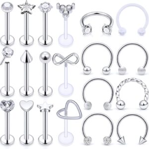 Dyknasz 16G Threadless Push in Labret Jewelry Lip Rings Set Surgical Steel Medusa Piercing Jewelry Lip Hoop Ring for Women Men Forward Helix Earrings Tragus Piercing Jewelry