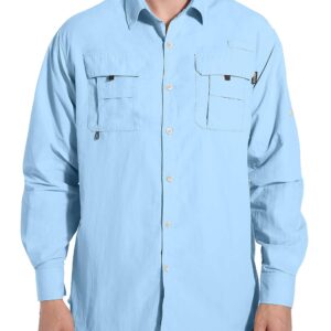 NOMINATE Mens Long Sleeve Fishing Shirts UPF 50+ UV Protection Sun Shirts Quick Drying Hiking Lightweight Blue