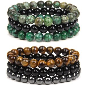 CASDAN 6 Pcs 8mm Semi-Precious Gemstones Beaded Bracelets for Women Men Healing Crystal Stone Bracelet Stretch Round Beaded Elastic Bracelets Unisex Jewelry Gifts(TIGER Eye)