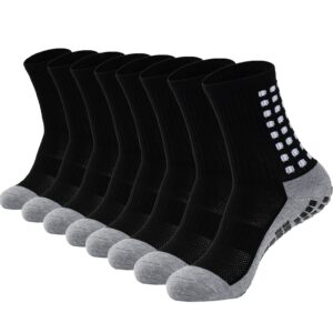 EASYLONGJEE 4 Pair Grip Soccer Socks for Men with Cushion, Athletic Non Slip Quarter Socks Padded, Non Skid, Size 6-11