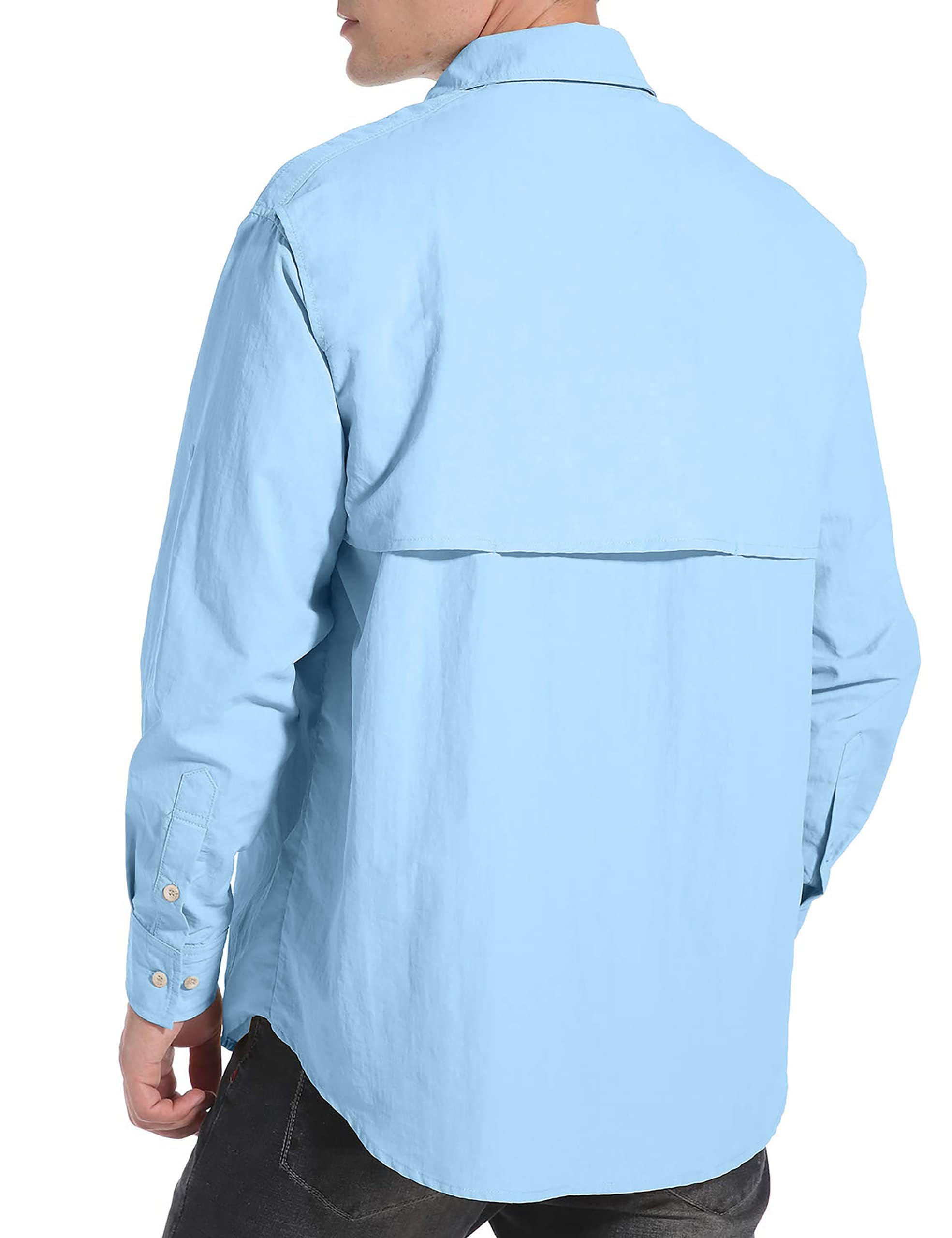 NOMINATE Mens Long Sleeve Fishing Shirts UPF 50+ UV Protection Sun Shirts Quick Drying Hiking Lightweight Blue