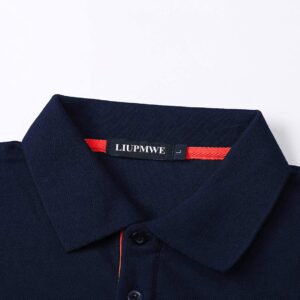 LIUPMWE Mens Long Sleeve Polo Shirts with Pocket Contrasting Colors Collar Soft Cotton Shirts Golf T-Shirt,B-Blue 02,XL