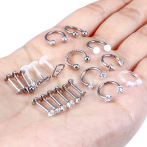 Dyknasz 16G Threadless Push in Labret Jewelry Lip Rings Set Surgical Steel Medusa Piercing Jewelry Lip Hoop Ring for Women Men Forward Helix Earrings Tragus Piercing Jewelry