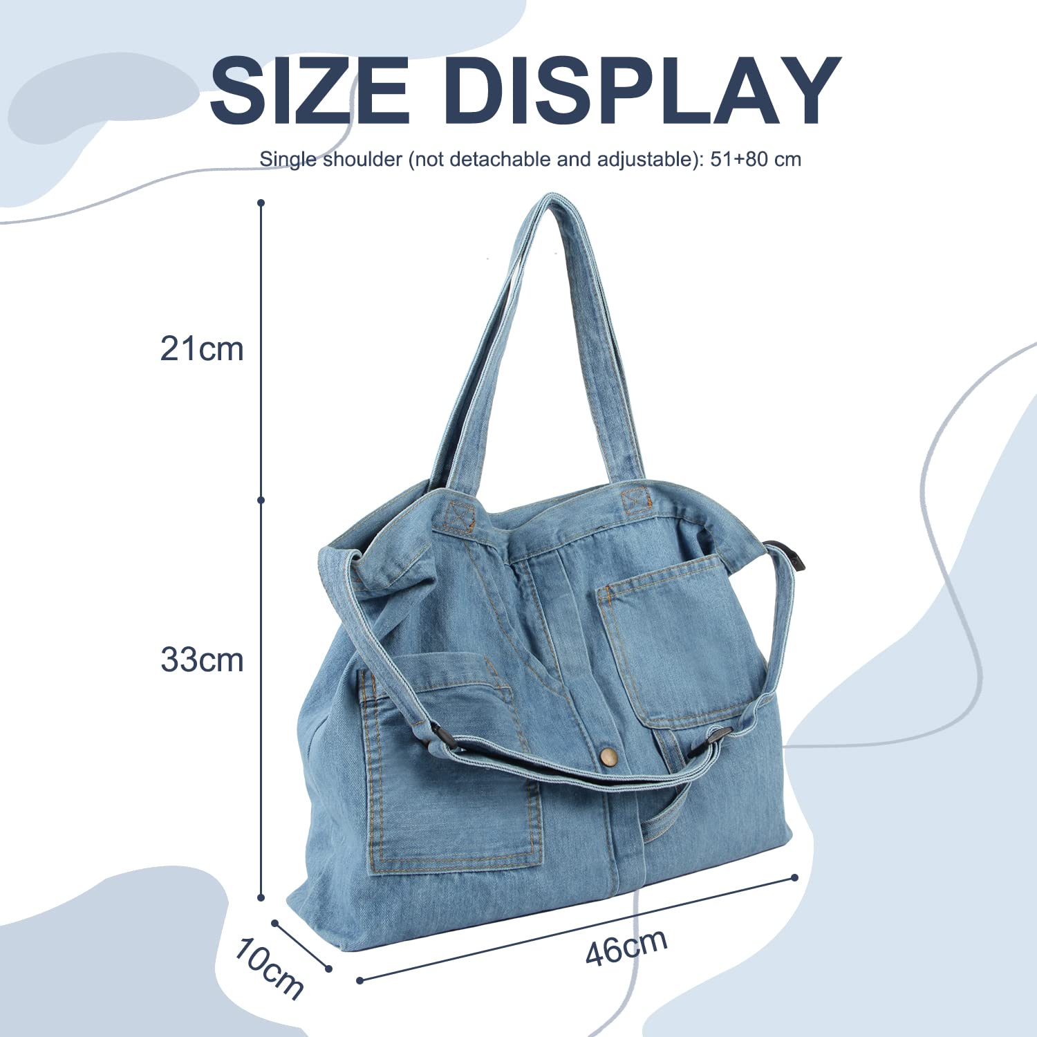 Emprier Soft Denim Handbag for Women Casual Hobo Tote Bag Retro Crossbody Bag Large Capacity Denim Purses Light Blue