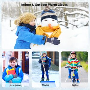 Kids Winter Warm Knit Gloves - 3 Pairs TouchScreen Knitted Cotton Glove Thicken Mittens Kids Gloves Running Sport Cold Weather Gloves Full Finger Thermal Hand Gloves for Outdoor Ski Riding Cycling 4-6