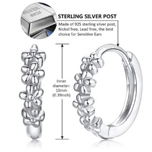 Small Hoop Earrings for Women |925 Sterling Silver Post 10mm Flower Cluster Huggie Hoop Earrings, Hypoallergenic Cartilage Piercing Hoops Jewelry, Silver