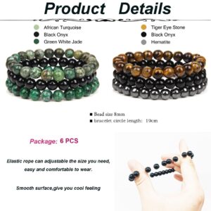 CASDAN 6 Pcs 8mm Semi-Precious Gemstones Beaded Bracelets for Women Men Healing Crystal Stone Bracelet Stretch Round Beaded Elastic Bracelets Unisex Jewelry Gifts(TIGER Eye)