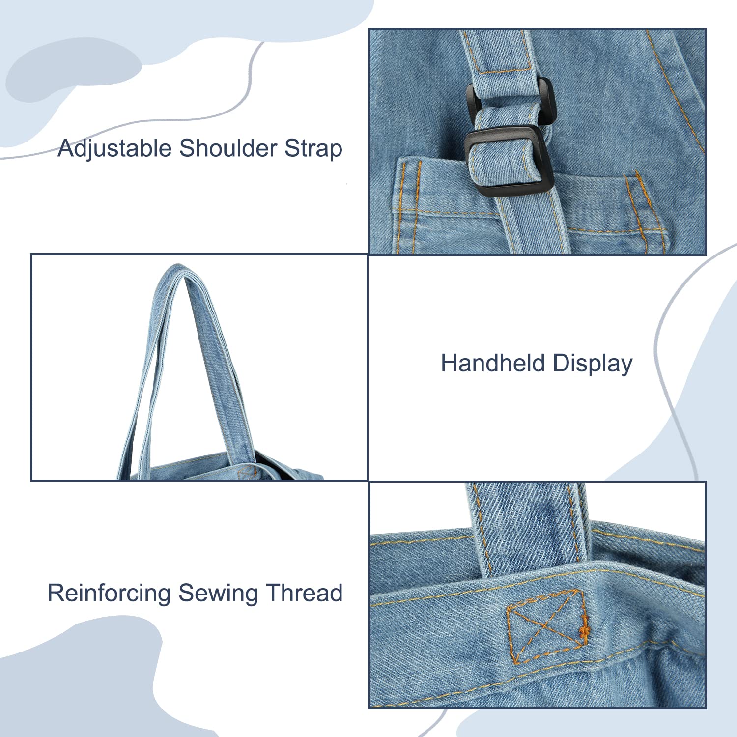 Emprier Soft Denim Handbag for Women Casual Hobo Tote Bag Retro Crossbody Bag Large Capacity Denim Purses Light Blue