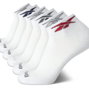 Reebok Men's Quarter Socks - 6 Pack Cushion Quarter Cut Ankle Socks for Men - Breathable Men's Athletic Socks (Size 6-12.5), Size 6-12.5, White Logo