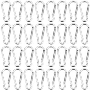 70pcs small carabiner caribeaner clip 1.9" aluminum d shape buckle spring snap hooks for outdoor camping fishing, hiking, traveling, backpack, silver