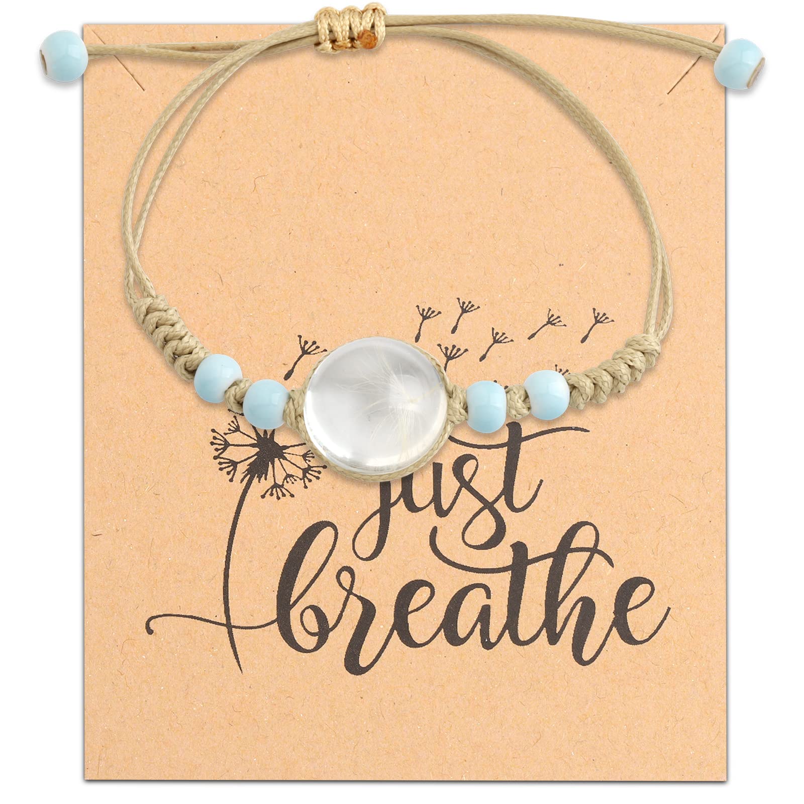 WUSUANED Dandelion Seeds Adjustable Bracelet With Message Card Make A Wish Dandelion Inspirational Good Luck Gift For Women (Dandelion Seed Bracelet With Card)