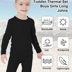 Century Star Kids Thermal Underwear Long Johns for Boys Girls Base Layer Toddler Thermal Set Ultra Soft Black Medium (90) /2T-3T