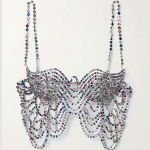 STONEFANS Rhinestone Bra Body Chains for women Sexy Colorful Fashion Bikini Crystal Chest Chain Bra Beach Lingerie Body Jewelry for Women Rave Outfit