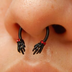 Melighting Skeleton Hand Septum Rings 16G Black Daith Earrings Halloween Septum Jewelry Clear CZ Surgical Steel 316L Helix Earring Cartilage Tragus Piercing for Women Men