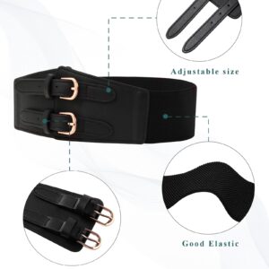 Kajeer Elastic Wide Waist Belt Women - Vintage Cinch Belts Women Wide Stretchy Belt for Dresses(M,Black)