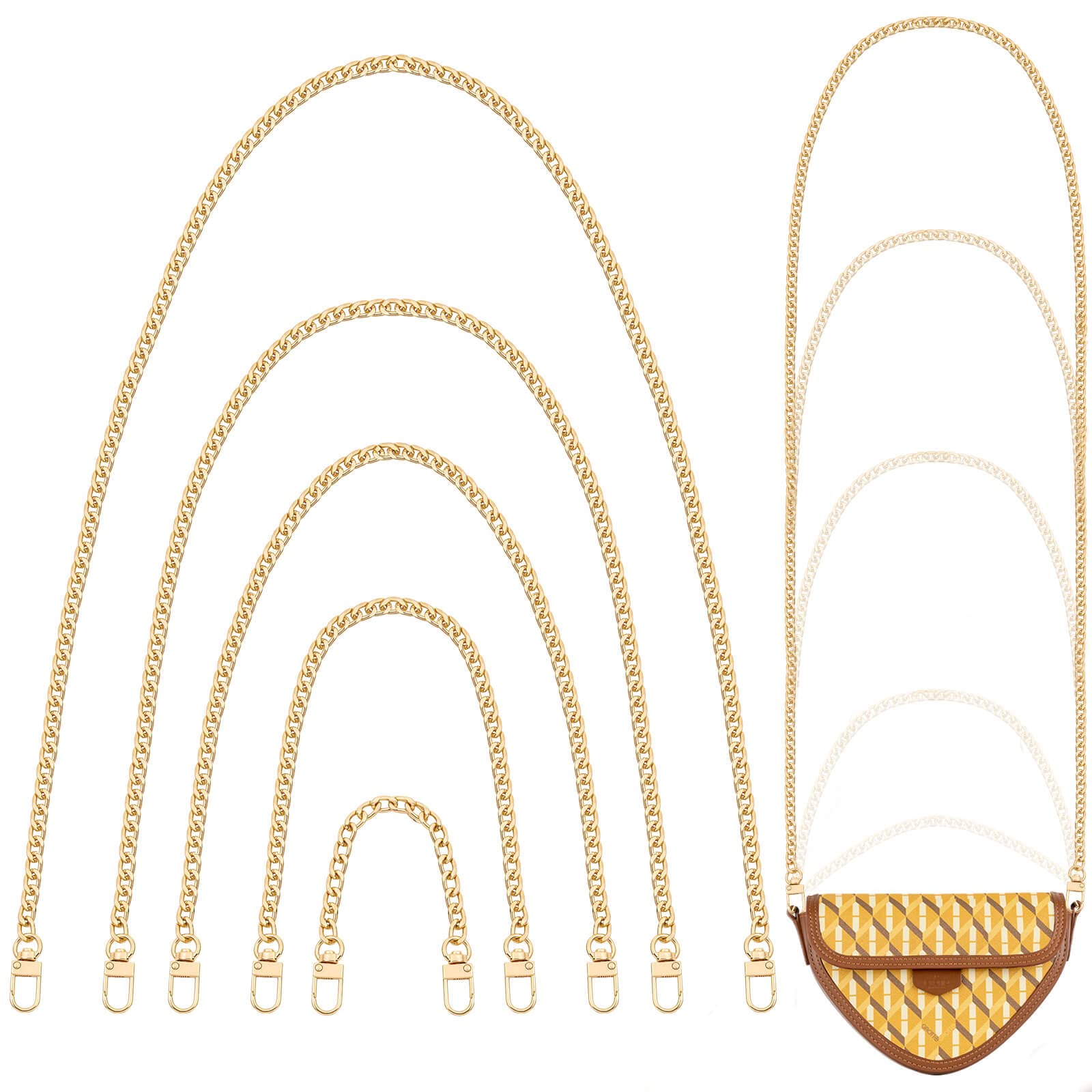 shynek Gold Purse Chain, 5PCS Crossbody Chain Strap, Gold Belt Chain, Chain Replacement Accessories, Purse Extender Strap for Crossbody Bags, Purses, Handbags (5 Sizes)