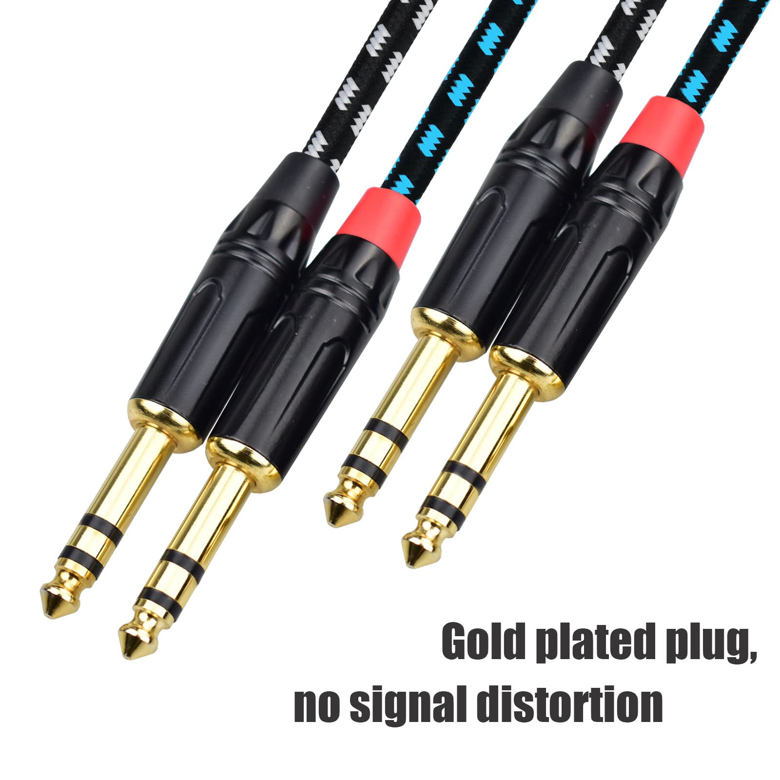 Mugteeve Balanced 1/4 Inch TRS to TRS Male Instrument Patch Cable, 6.6 Feet Stereo Quarter Inch 6.35mm to 6.35mm Audio Cord, Nylon Braided Heavy Duty, for Interface, Mixer, Speaker - 2 Pack