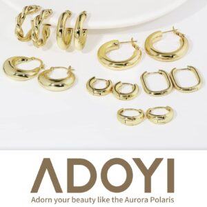 Adoyi 7 Pairs Gold Hoop Earrings Set for Women 14K Gold Plated Chunky Twisted Gold Hoops Set Hypoallergenic Small Big Large Huggie Hoop Earrings Pack for Women Gift Lightweight ball earrings