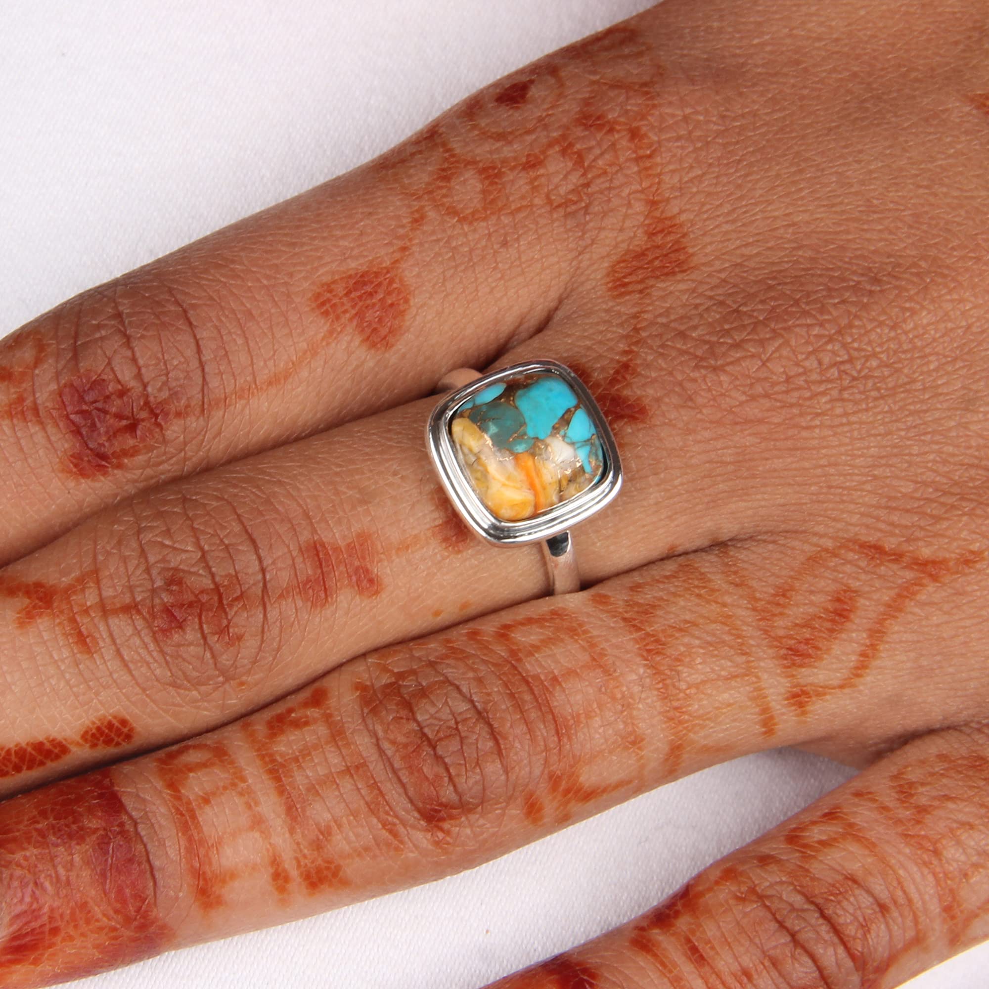 DHRUVANSH CREATIONS Mojave Copper Oyster Turquoise Solid 925 Sterling Silver Ring, Handmade Ring, Birthday, Wedding, Anniversary, Birthstone, Gifts For Her, (9)