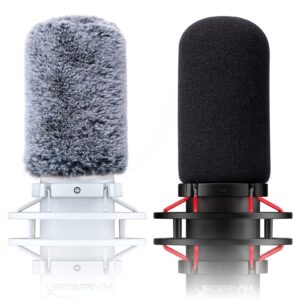 microphone windscreen pop filter compatible with hyperx quadcast - mic foam cover with furry windscreen muff for hyperx quadcast s，quadcast s white (2 pack)