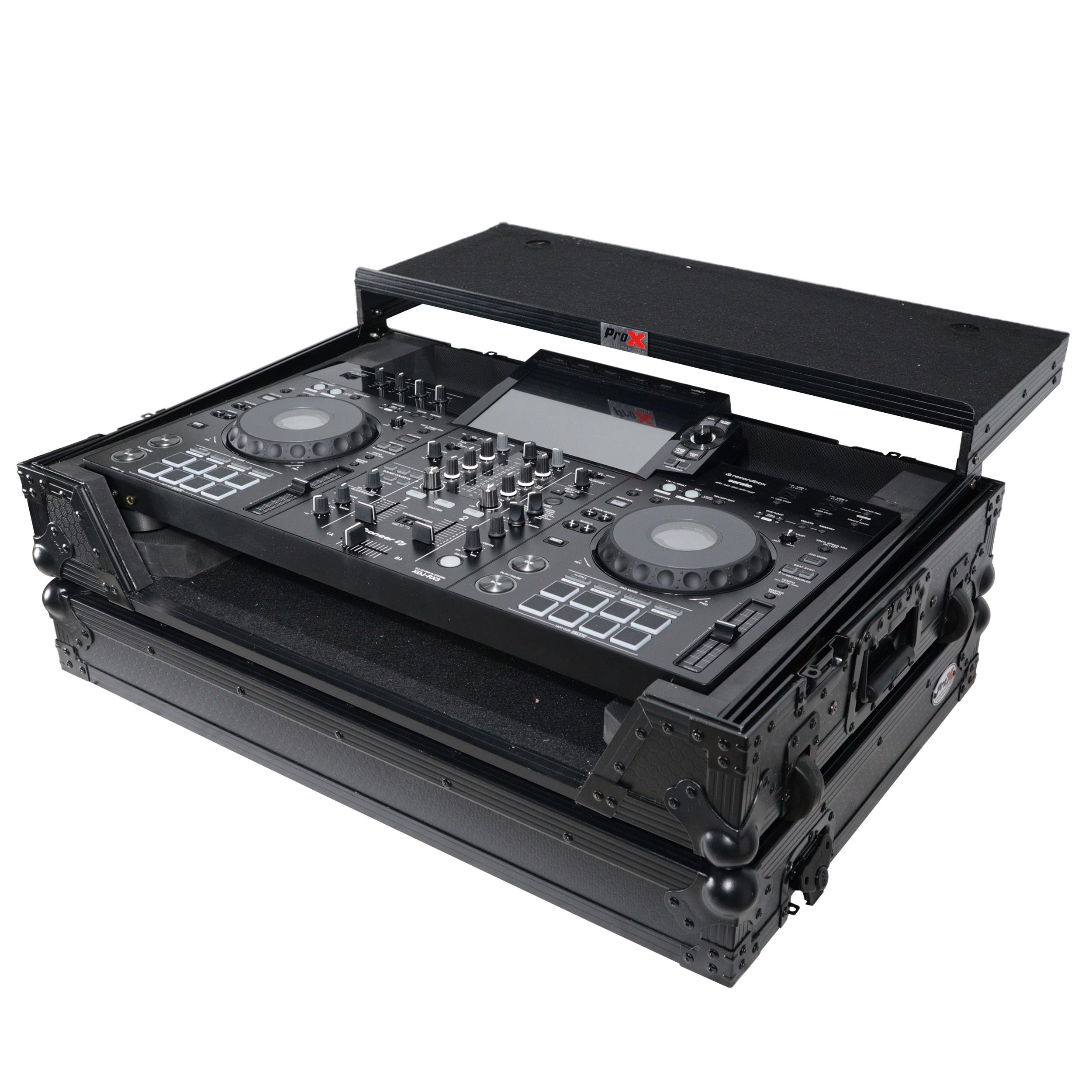 ProX XS-XDJRX3WLTBL ATA Flight Case For Pioneer DDJ-REV5 XDJ-RX3 DJ Controller w/Laptop Shelf, 1U Rack Space & Wheels Black