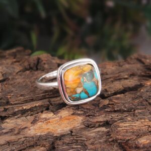 DHRUVANSH CREATIONS Mojave Copper Oyster Turquoise Solid 925 Sterling Silver Ring, Handmade Ring, Birthday, Wedding, Anniversary, Birthstone, Gifts For Her, (9)