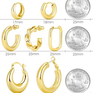 Adoyi 7 Pairs Gold Hoop Earrings Set for Women 14K Gold Plated Chunky Twisted Gold Hoops Set Hypoallergenic Small Big Large Huggie Hoop Earrings Pack for Women Gift Lightweight ball earrings