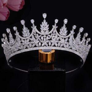 Jorsnovs Bride Tiara Wedding Crowns for Women Cubic Zirconia Bridal Silver CZ Birthday Princess Quinceanera Corona Headpieces