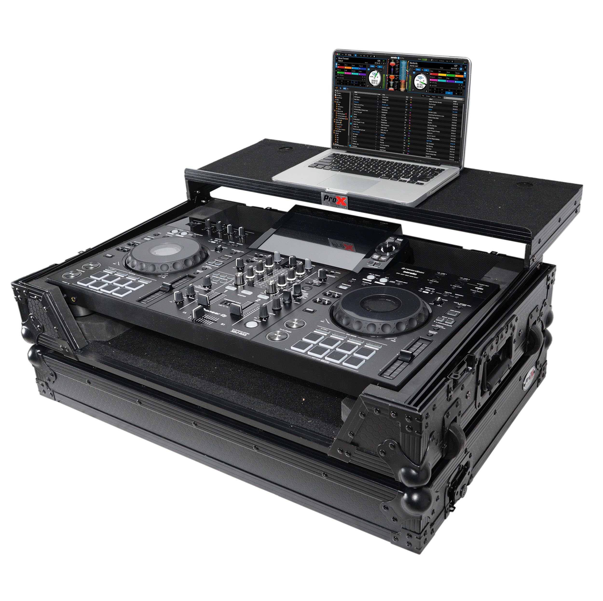 ProX XS-XDJRX3WLTBL ATA Flight Case For Pioneer DDJ-REV5 XDJ-RX3 DJ Controller w/Laptop Shelf, 1U Rack Space & Wheels Black