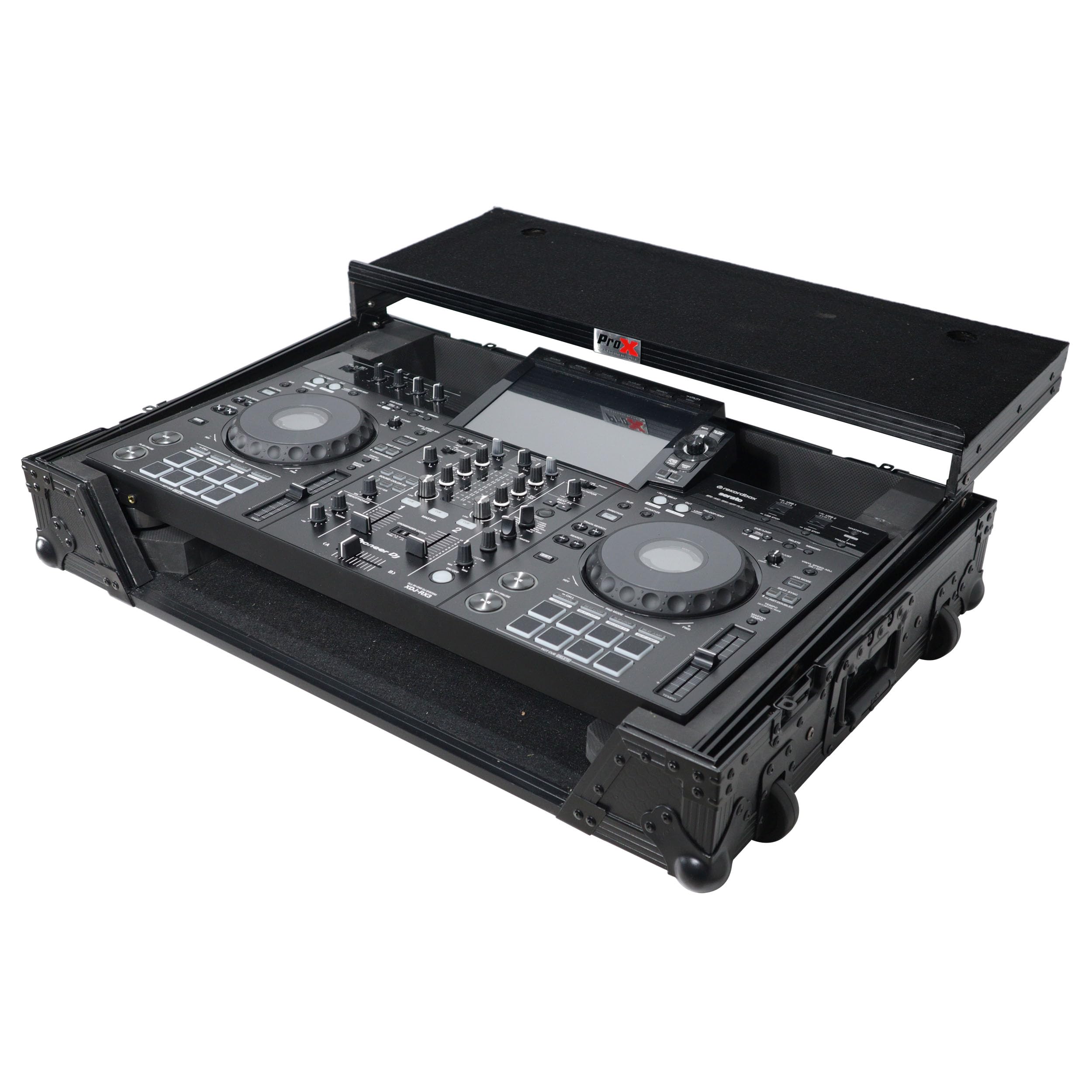 ProX XS-XDJRX3WLTBL ATA Flight Case For Pioneer DDJ-REV5 XDJ-RX3 DJ Controller w/Laptop Shelf, 1U Rack Space & Wheels Black